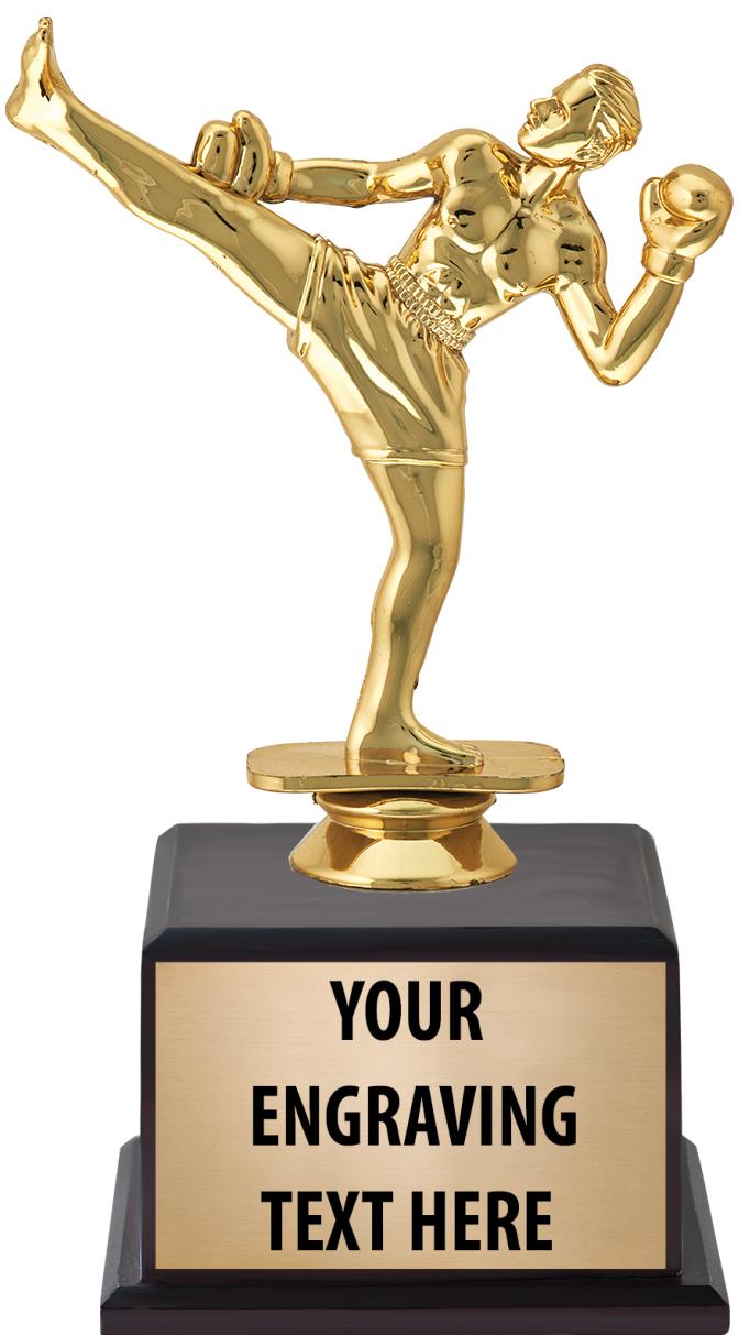 7.5" TROPHY ON BROWN WOOD BASE