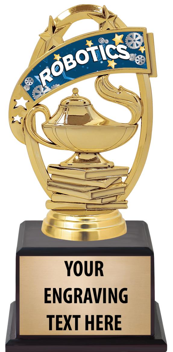 7.5" TROPHY ON BROWN WOOD BASE