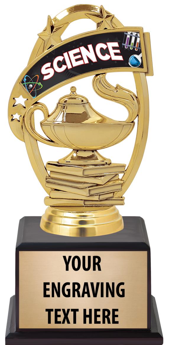 7.5" TROPHY ON BROWN WOOD BASE