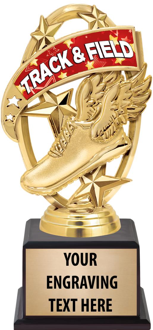 7.5" TROPHY ON BROWN WOOD BASE