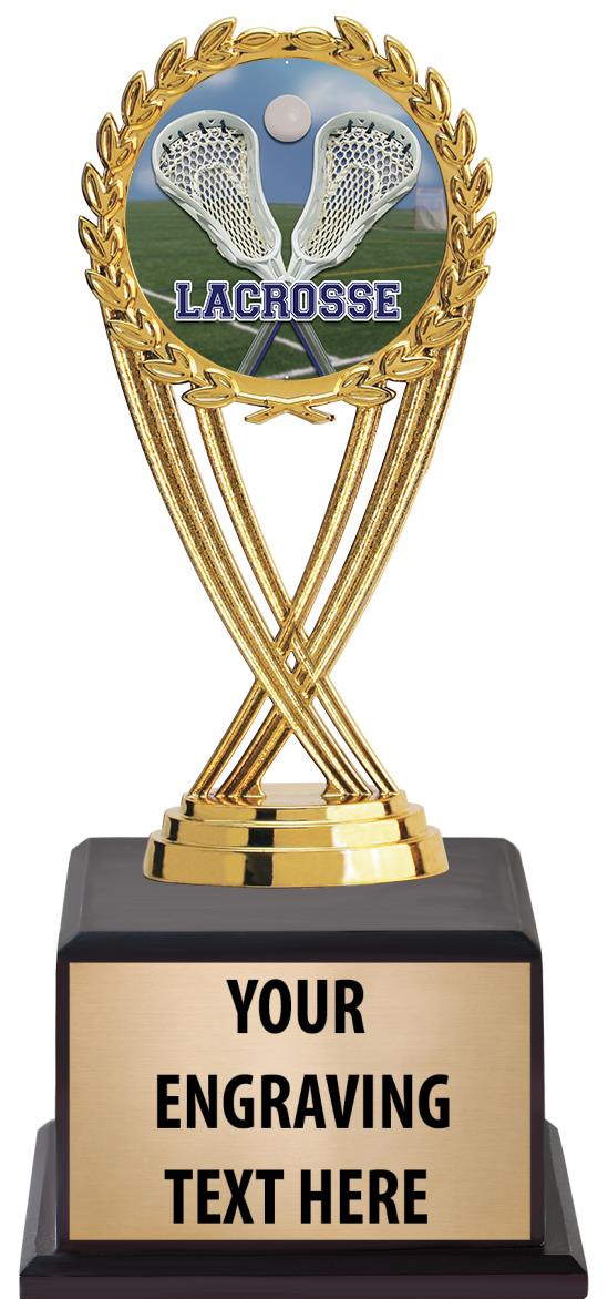 7.5" TROPHY ON BROWN WOOD BASE