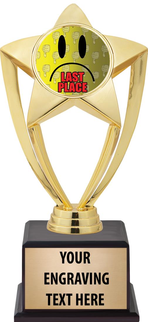 7.5" TROPHY ON BROWN WOOD BASE