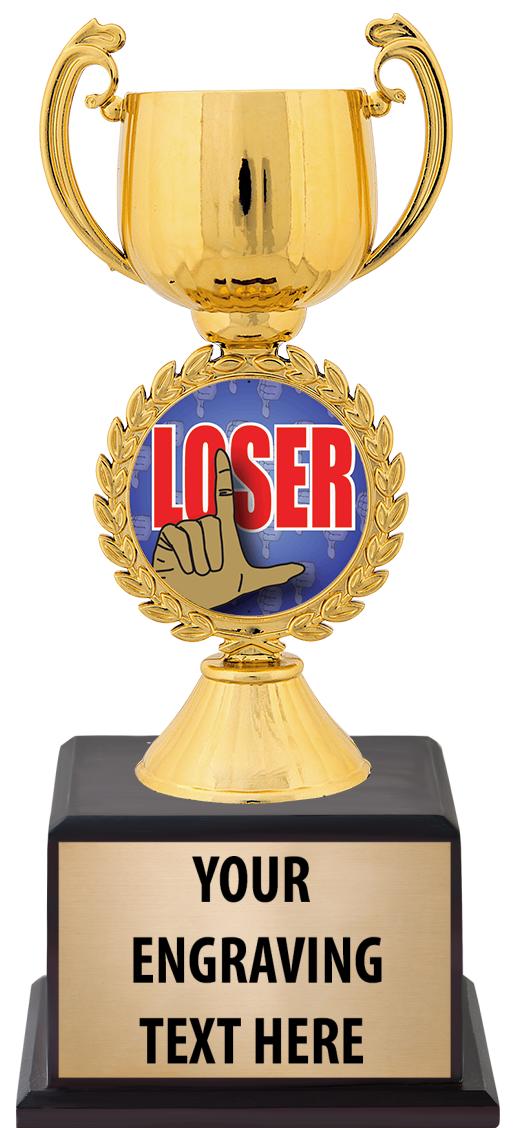 7.5" TROPHY ON BROWN WOOD BASE