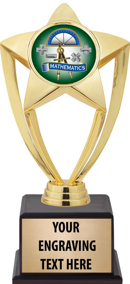 7.5" TROPHY ON BROWN WOOD BASE