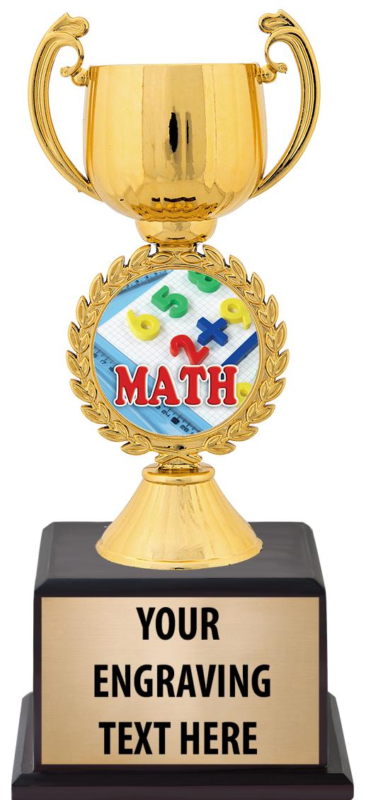 7.5" TROPHY ON BROWN WOOD BASE