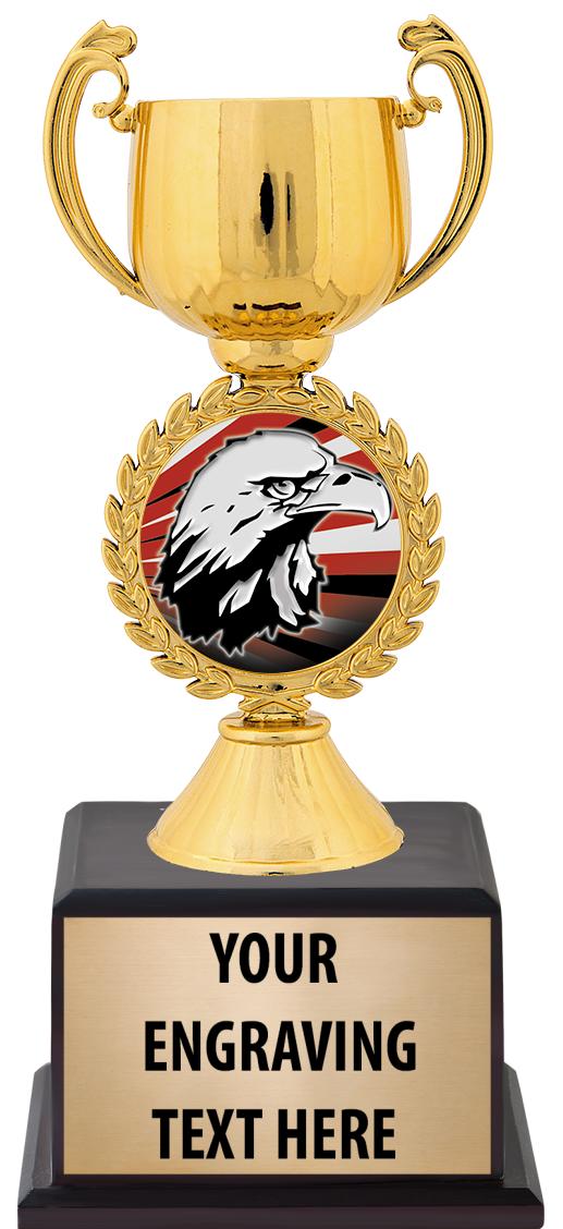 7.5" TROPHY ON BROWN WOOD BASE
