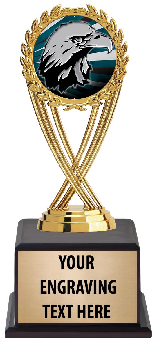 7.5" TROPHY ON BROWN WOOD BASE