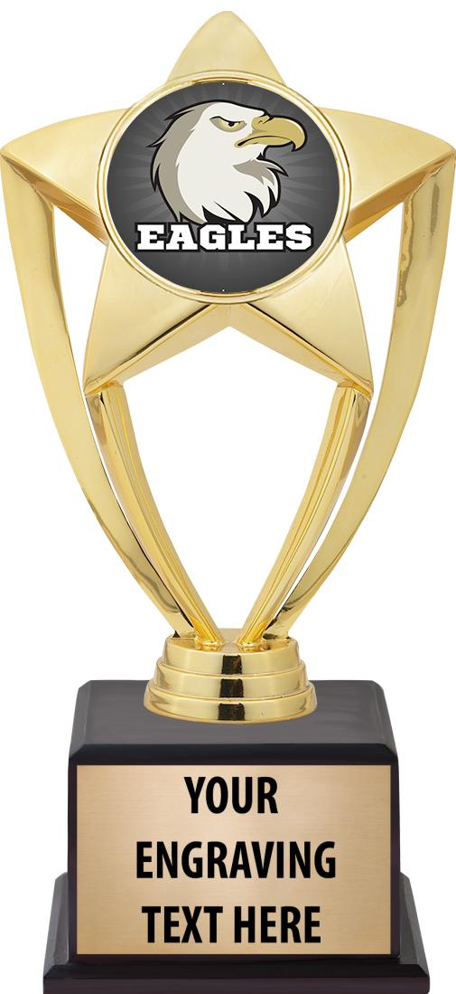 7.5" TROPHY ON BROWN WOOD BASE