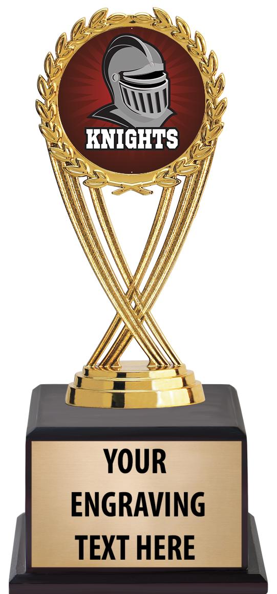 7.5" TROPHY ON BROWN WOOD BASE