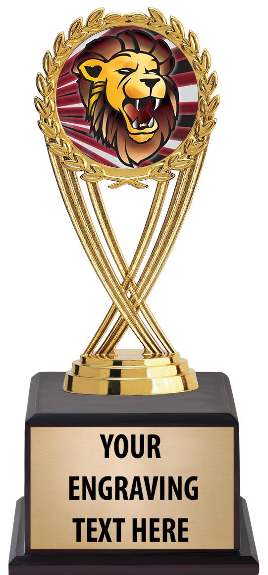 7.5" TROPHY ON BROWN WOOD BASE