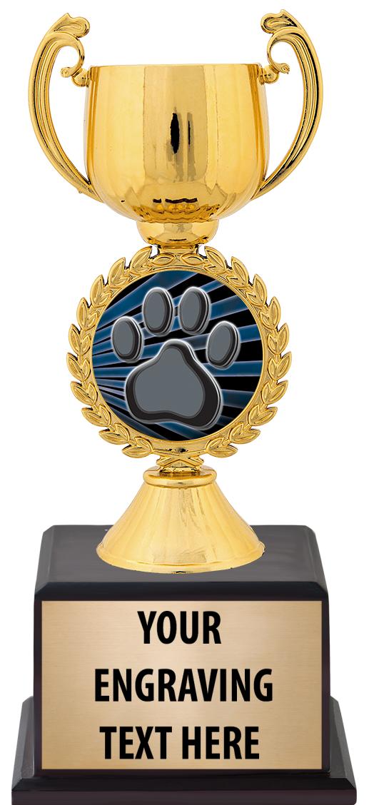 7.5" TROPHY ON BROWN WOOD BASE