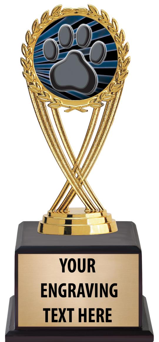 7.5" TROPHY ON BROWN WOOD BASE