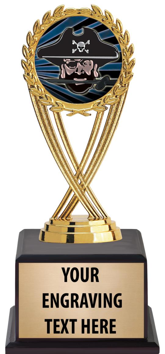7.5" TROPHY ON BROWN WOOD BASE