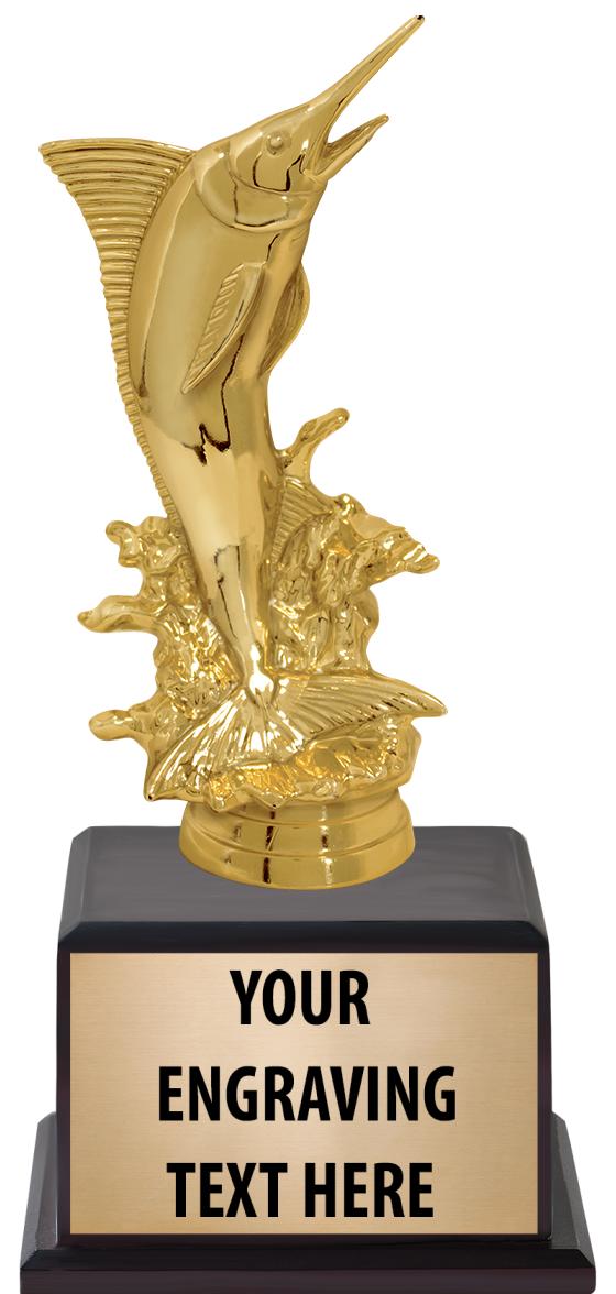 7.5" TROPHY ON BROWN WOOD BASE