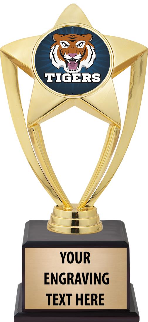 7.5" TROPHY ON BROWN WOOD BASE
