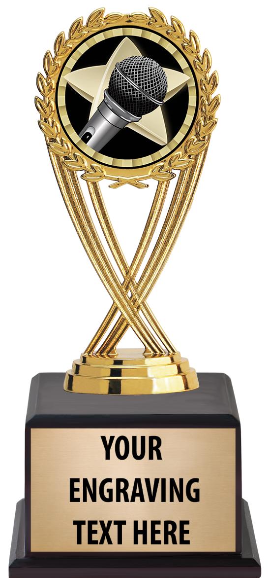 7.5" TROPHY ON BROWN WOOD BASE