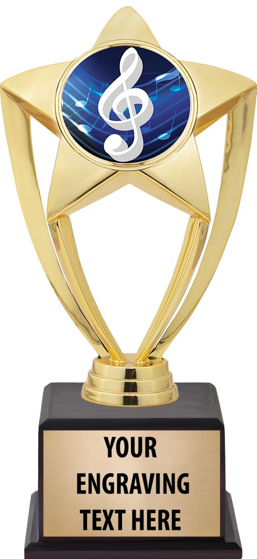 7.5" TROPHY ON BROWN WOOD BASE