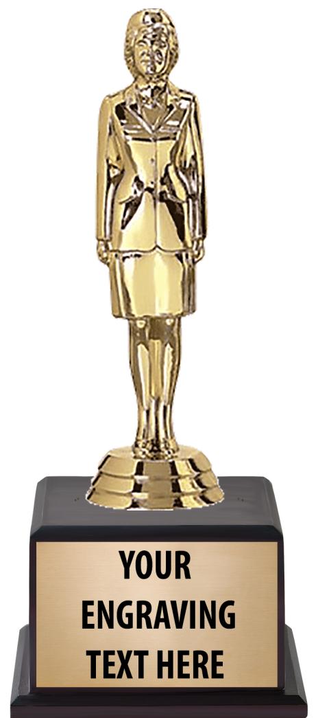 7.5" TROPHY ON BROWN WOOD BASE