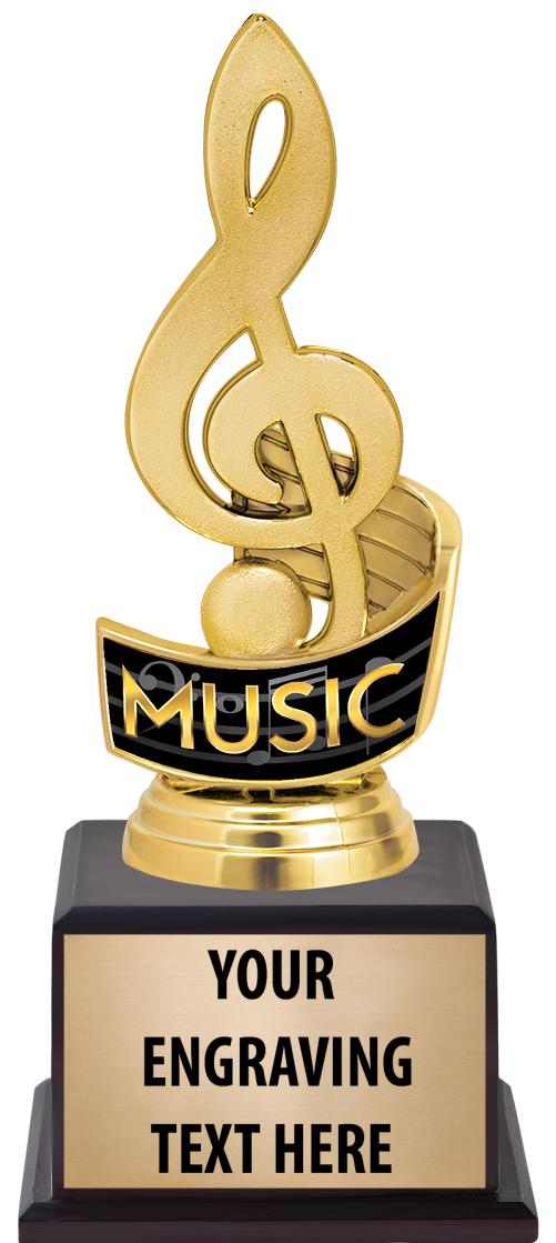 7.5" TROPHY ON BROWN WOOD BASE