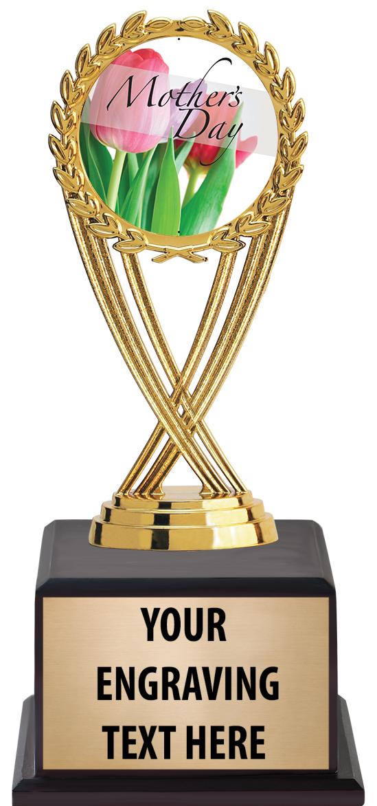 7.5" TROPHY ON BROWN WOOD BASE