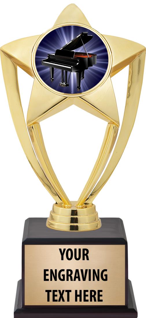 7.5" TROPHY ON BROWN WOOD BASE