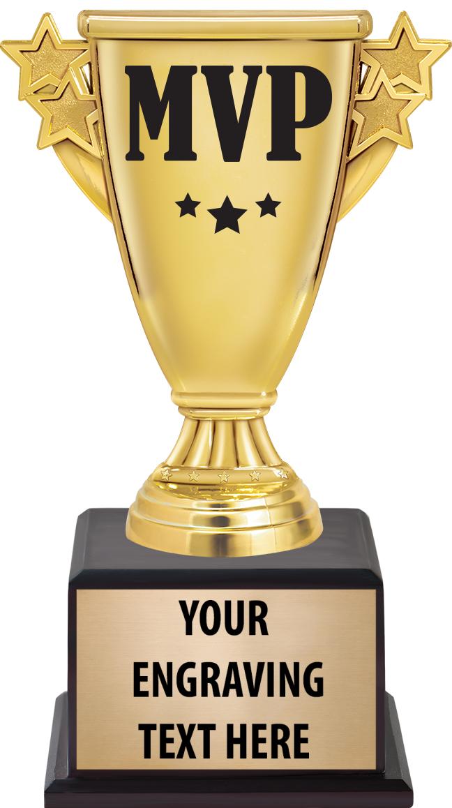 7.5" TROPHY ON BROWN WOOD BASE