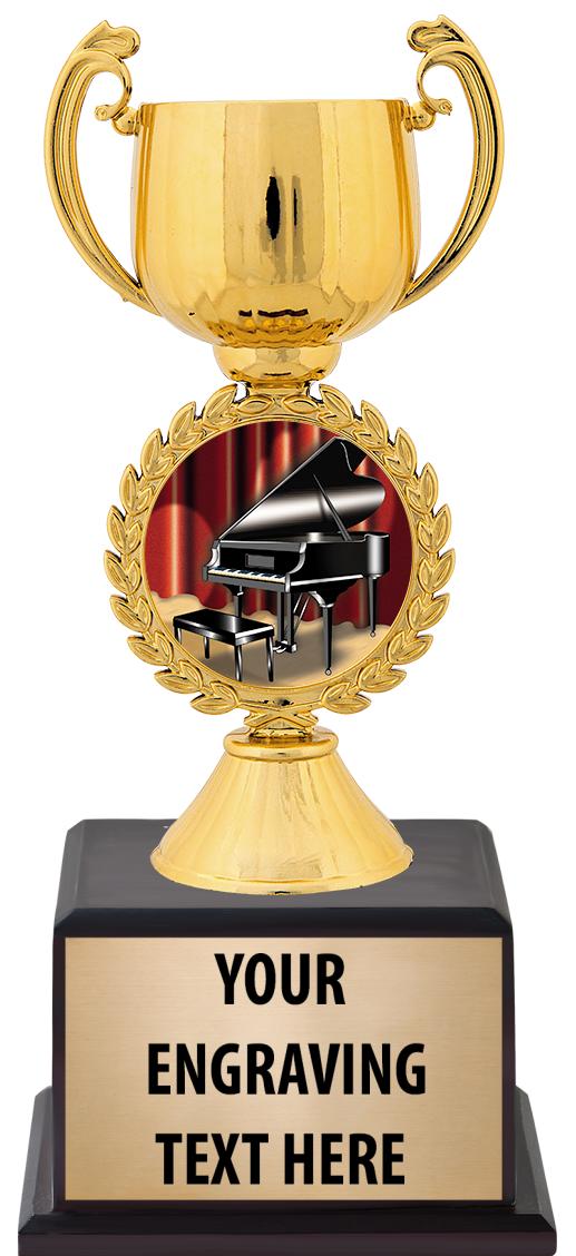 7.5" TROPHY ON BROWN WOOD BASE