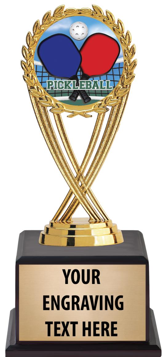 7.5" TROPHY ON BROWN WOOD BASE