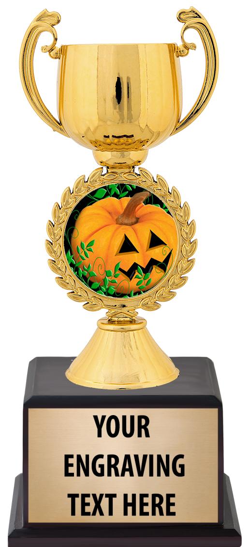 7.5" TROPHY ON BROWN WOOD BASE