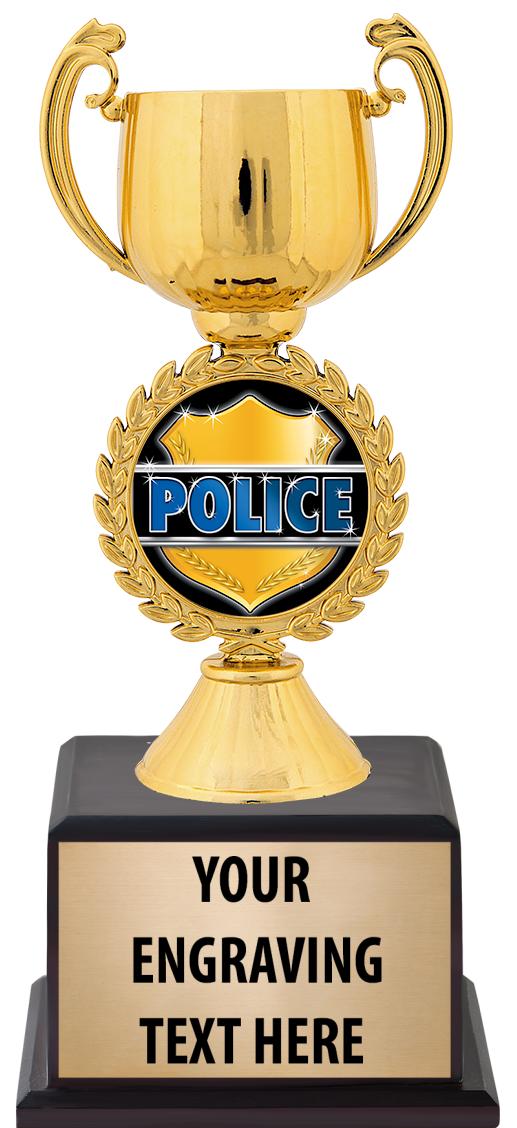 7.5" TROPHY ON BROWN WOOD BASE