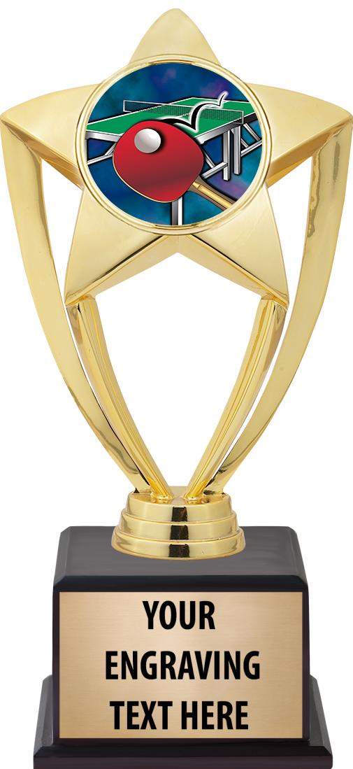 7.5" TROPHY ON BROWN WOOD BASE