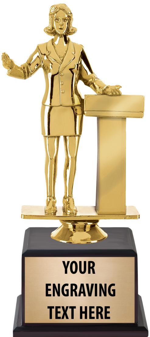 7.5" TROPHY ON BROWN WOOD BASE