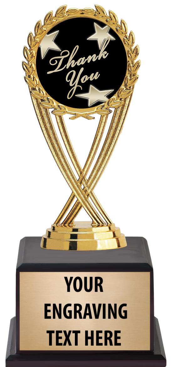 7.5" TROPHY ON BROWN WOOD BASE