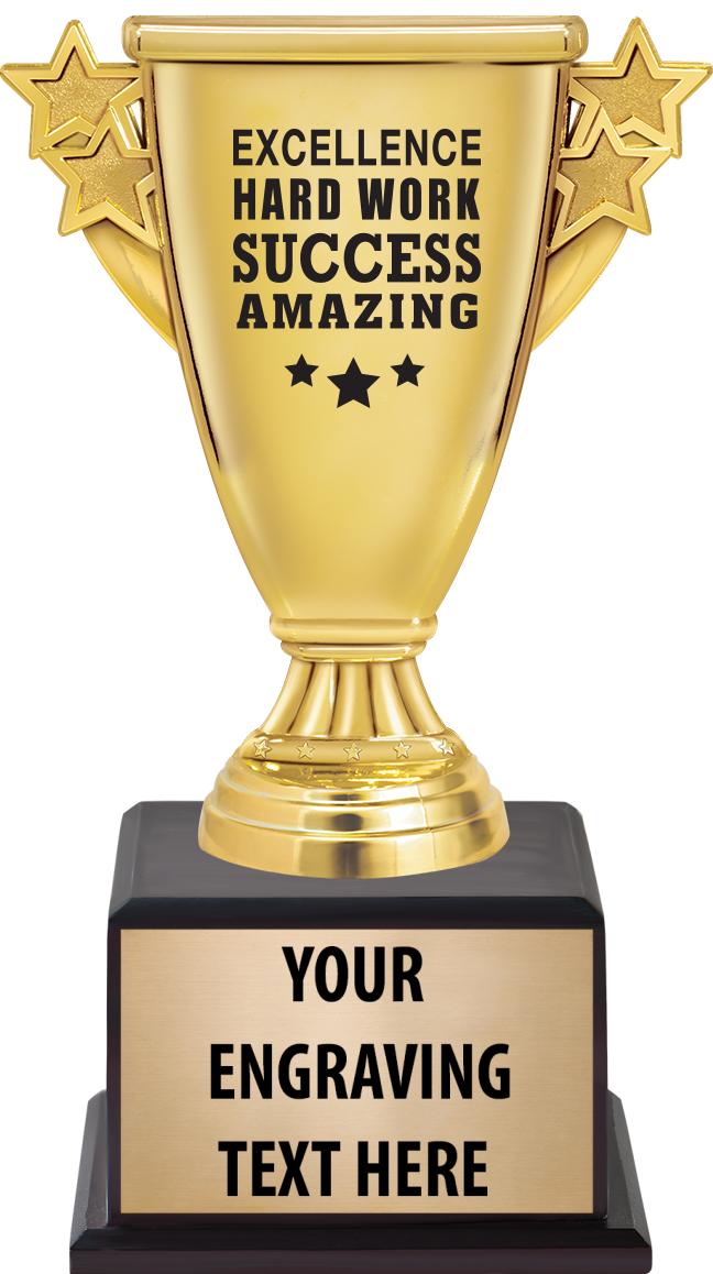 7.5" TROPHY ON BROWN WOOD BASE