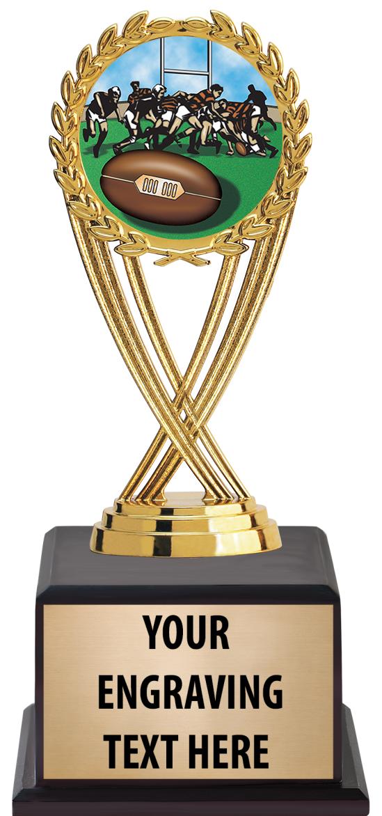 7.5" TROPHY ON BROWN WOOD BASE