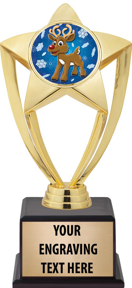 7.5" TROPHY ON BROWN WOOD BASE