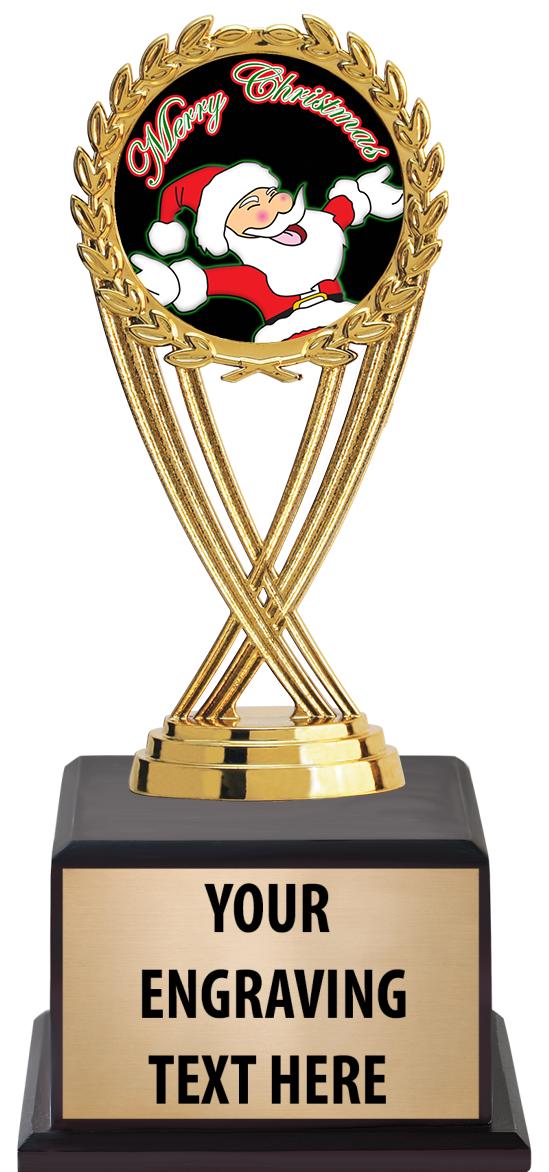 7.5" TROPHY ON BROWN WOOD BASE