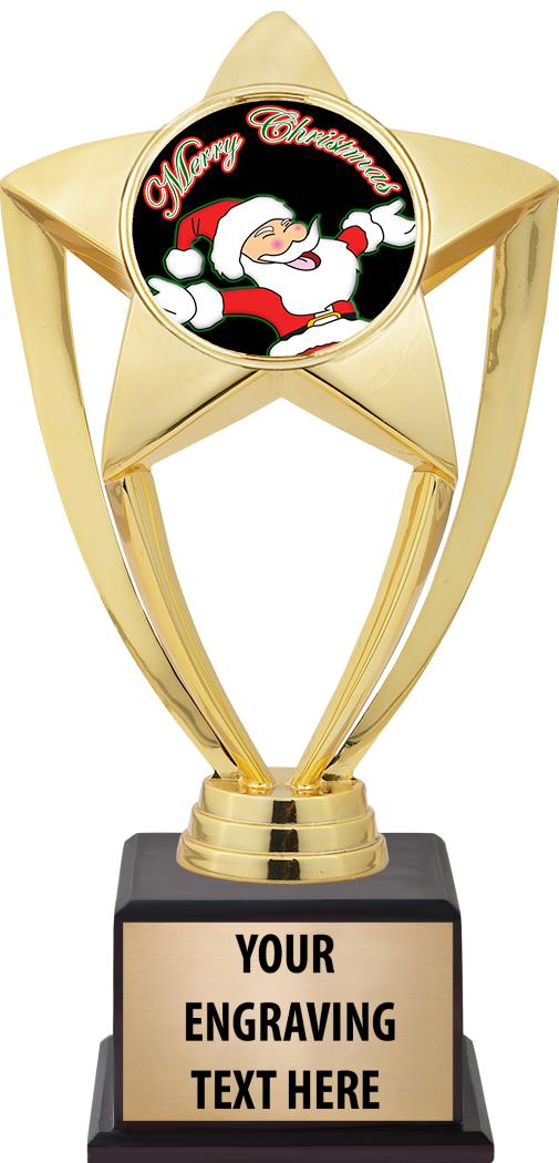 7.5" TROPHY ON BROWN WOOD BASE