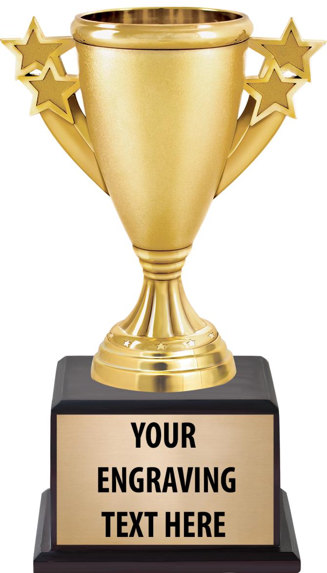 7.5" TROPHY ON BROWN WOOD BASE