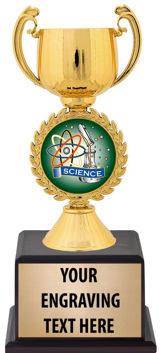 7.5" TROPHY ON BROWN WOOD BASE