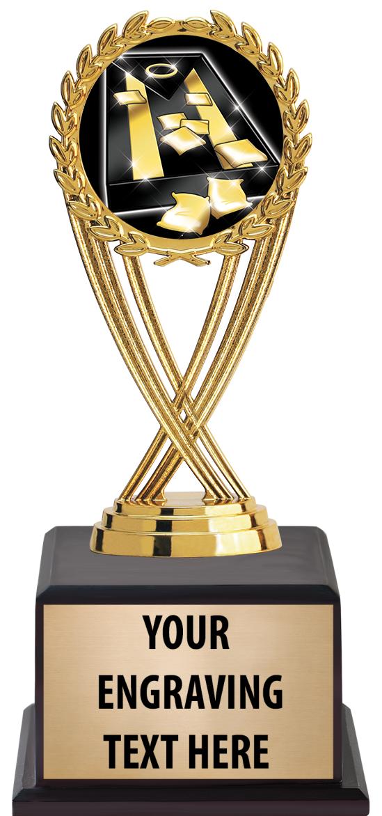 7.5" TROPHY ON BROWN WOOD BASE