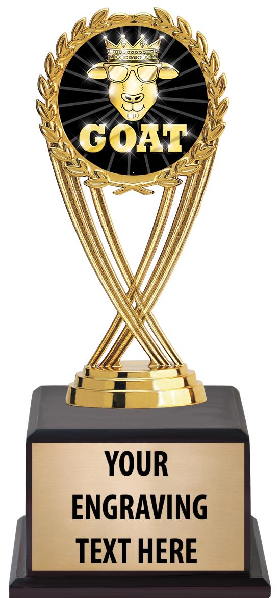 7.5" TROPHY ON BROWN WOOD BASE