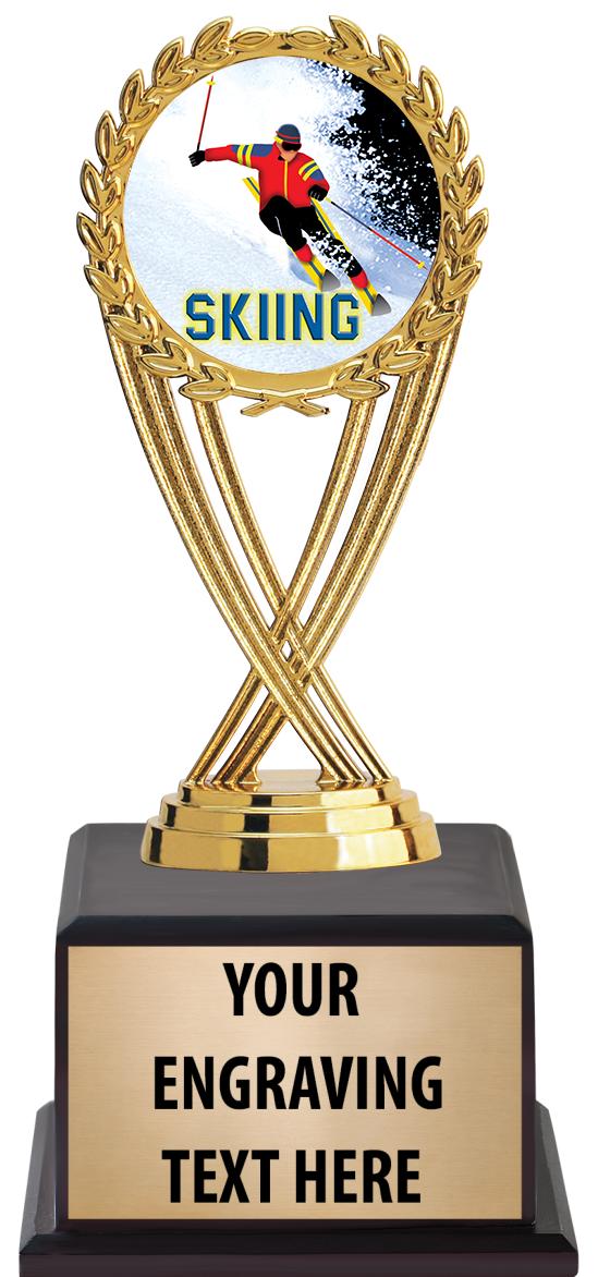 7.5" TROPHY ON BROWN WOOD BASE