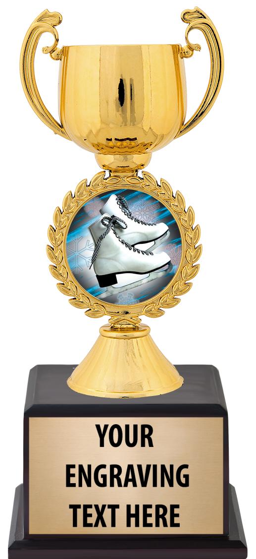 7.5" TROPHY ON BROWN WOOD BASE