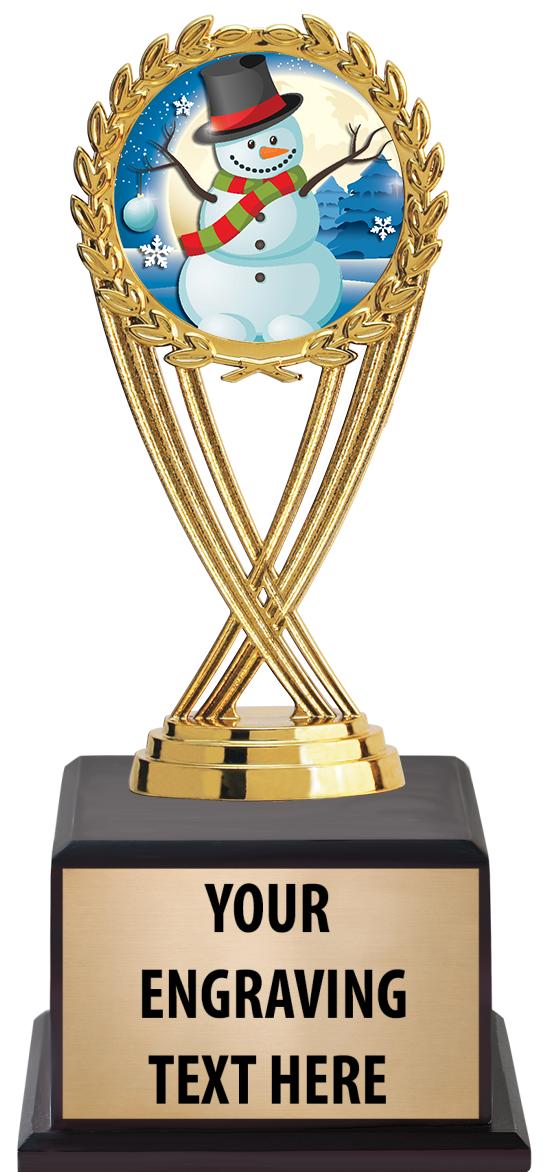 7.5" TROPHY ON BROWN WOOD BASE