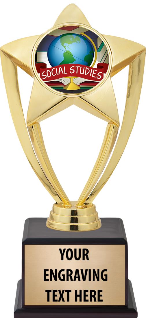 7.5" TROPHY ON BROWN WOOD BASE