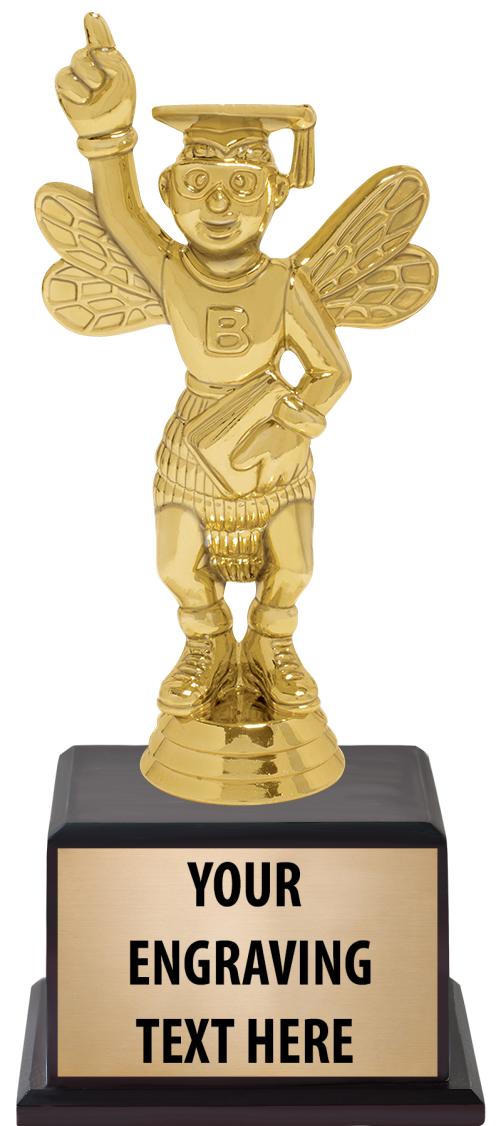 7.5" TROPHY ON BROWN WOOD BASE