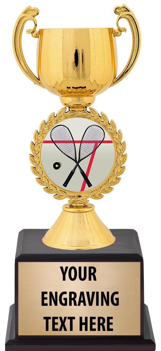 7.5" TROPHY ON BROWN WOOD BASE