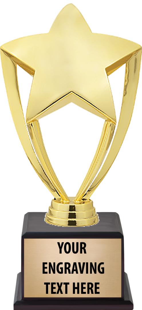 7.5" TROPHY ON BROWN WOOD BASE