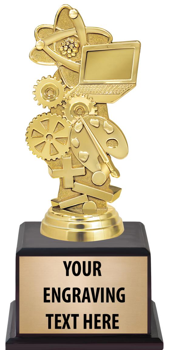 7.5" TROPHY ON BROWN WOOD BASE